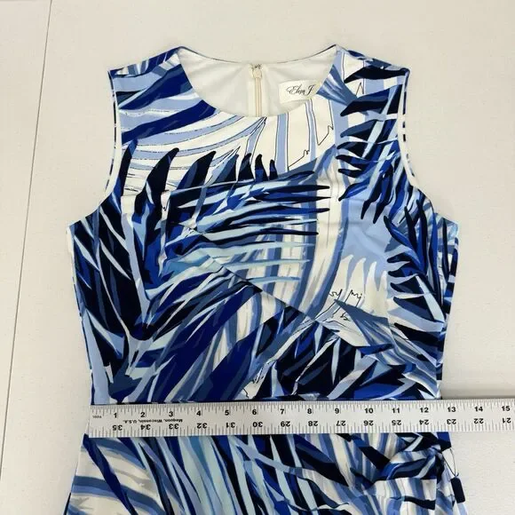 Eliza J Womens Dress 4 Blue Palm Leaf Jersey Knit Ruched Tropical Resort Vacay - Picture 5 of 12